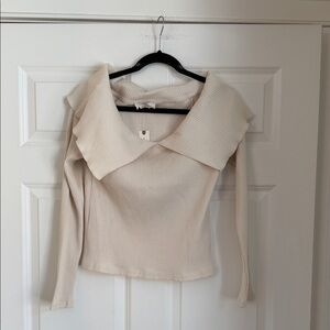 Anthropologie Ivory Ribbed Knit Top